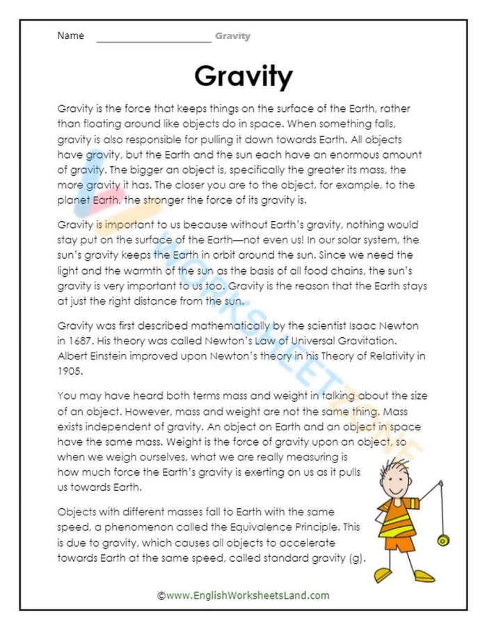 Law of Gravity worksheet for fifth graders exploring Newton's Law of Gravitation