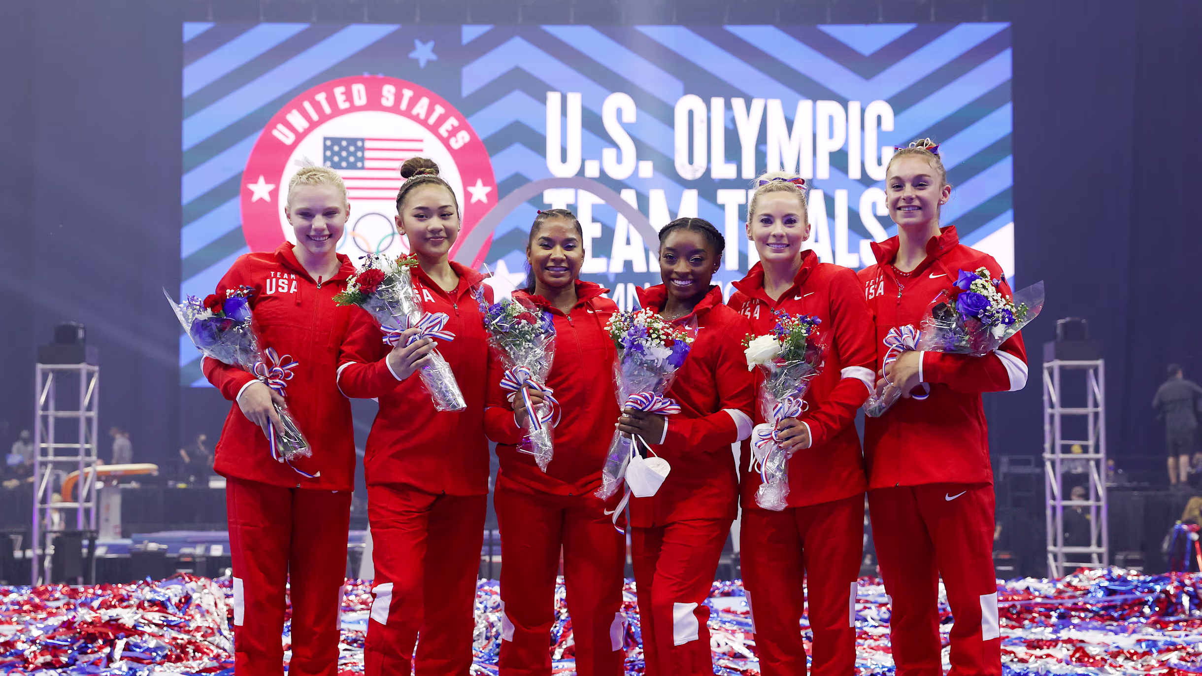 Olympic Math worksheet focusing on gymnastics scores with data analysis activities for fifth graders