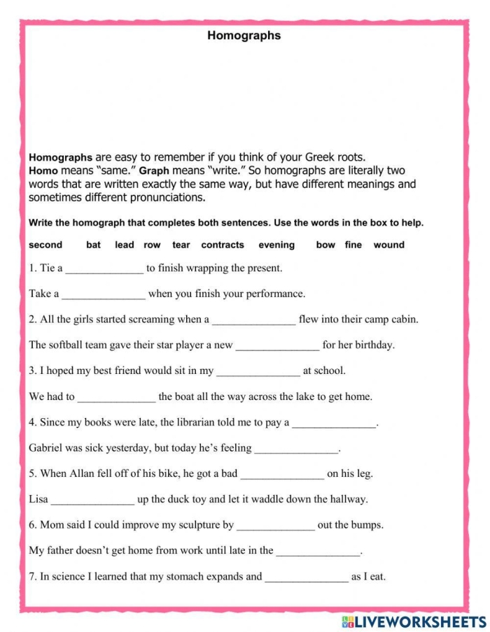 Fifth grade students practicing matching homograph pairs using a word bank in an algebra themed worksheet
