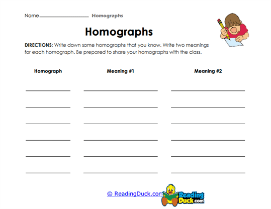 Fifth grade students matching homograph pairs to definition clues using a word bank on worksheet 12