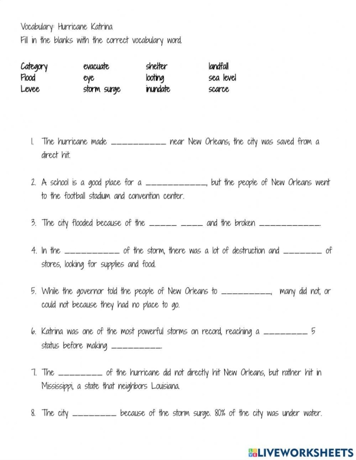 Hurricane Science worksheet for fifth graders exploring earth science concepts