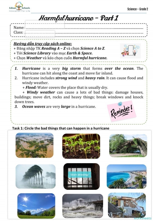 Hurricane Science worksheet for fifth graders exploring earth science concepts