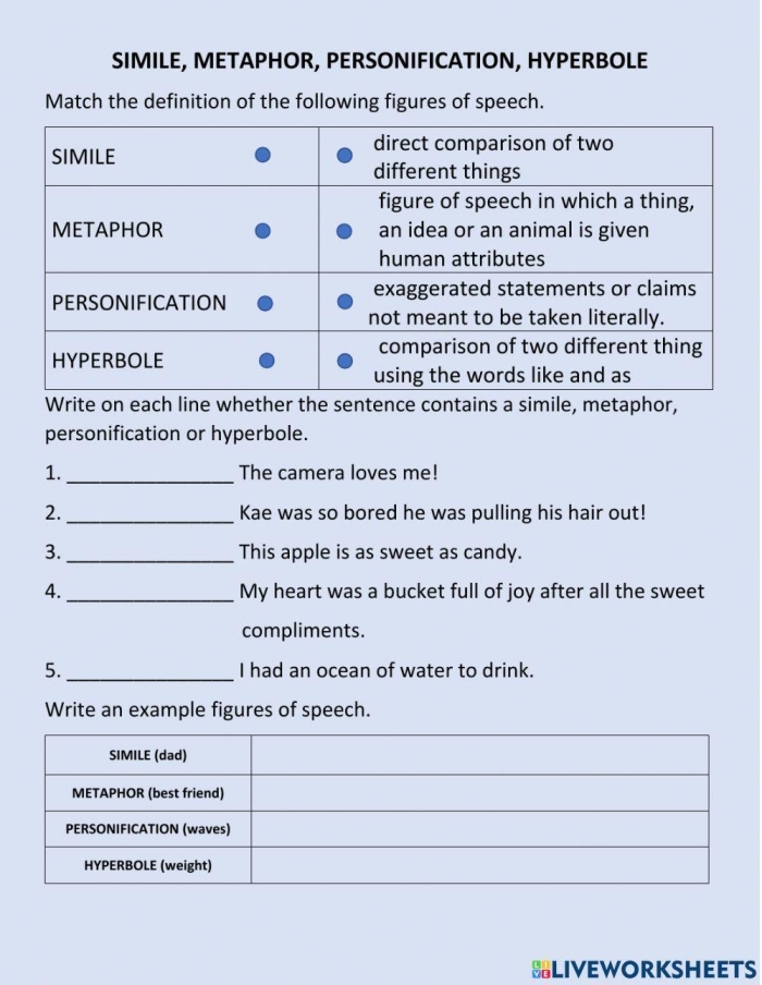 Fifth grade students analyzing a poem to identify examples of hyperbole in a classroom worksheet