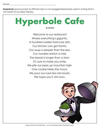 Hyperbole Story Worksheet Eleven for Grade Five History Students Fifth grade history worksheet featuring a creative fill-in-the-blank story exercise about hyperbole