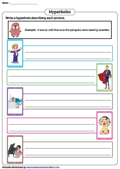 Hyperbole Story Worksheet 25 History Writing Activity for Fifth Grade Fifth grade history worksheet featuring a creative fill-in-the-blank story exercise about funny historical hyperboles