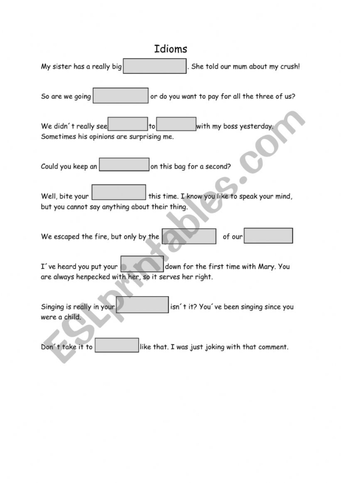 Identical Idioms Matching Activity for Elementary Readers Fifth grade students matching identical idioms worksheet with pairs of expressions that share the same meaning