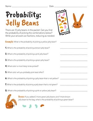 Fifth grade students calculating jelly bean probability in a fraction based math worksheet