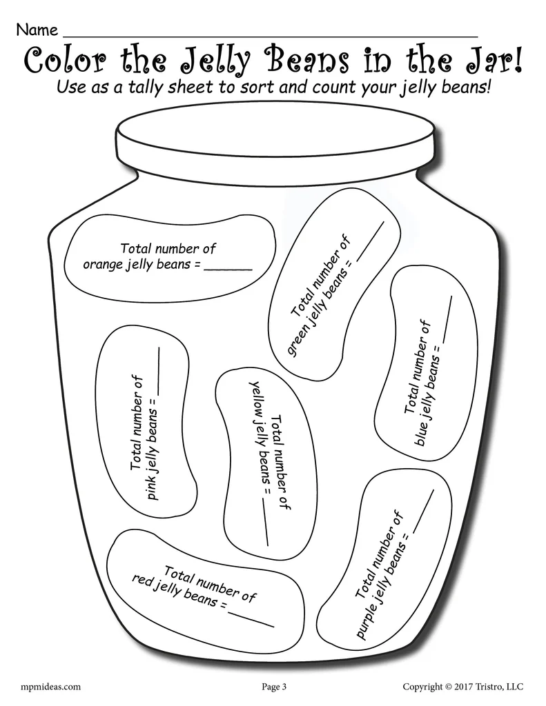 A fifth grade math worksheet featuring colorful jelly beans to help students calculate probability as fractions.