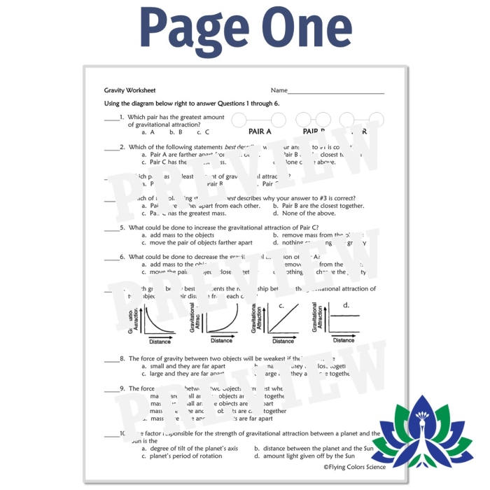 Fifth grade worksheet exploring the Law of Gravity and its fascinating properties