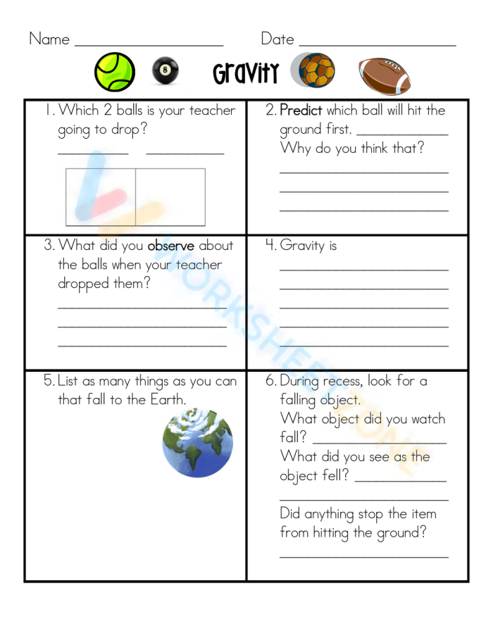 Law of Gravity worksheet for fifth graders exploring Newton's Law of Gravitation