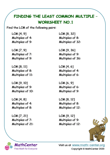 Least Common Multiple: Part 1 worksheet for Fifth Grade