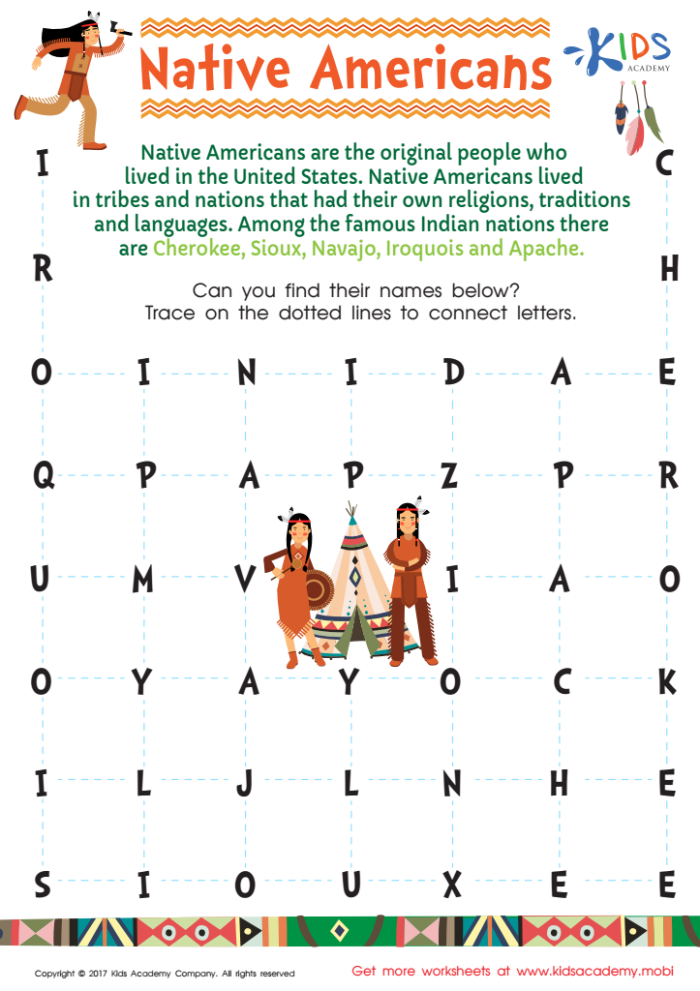 Worksheet on Native American tribes encountered by Lewis and Clark Illustration of Native American tribes met by Lewis and Clark during their expedition