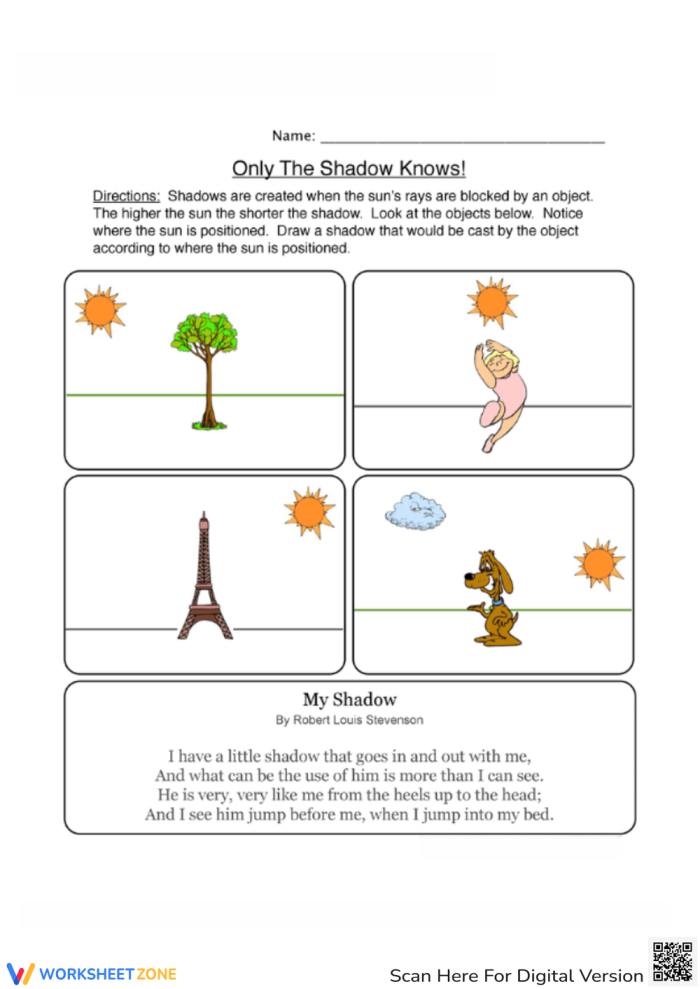 Fifth grade student practice page for drawing light and shadows on geometric shapes