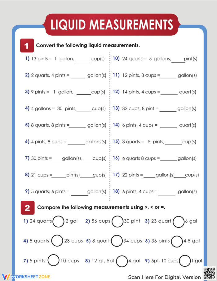Time and Money worksheet for Fifth Grade Liquid Measure Conversion worksheet for fifth graders featuring cups, pints, quarts, and gallons. Educational resource image illustrating liquid measurement units for practice.