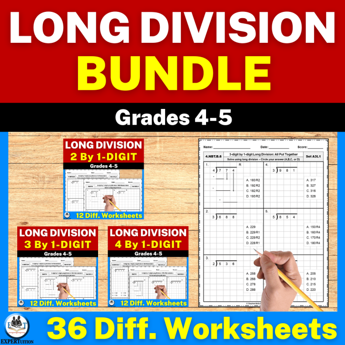 Long Division Worksheet for Fifth Grade Students 24 Colorful fifth grade math worksheet featuring long division problems for extra practice