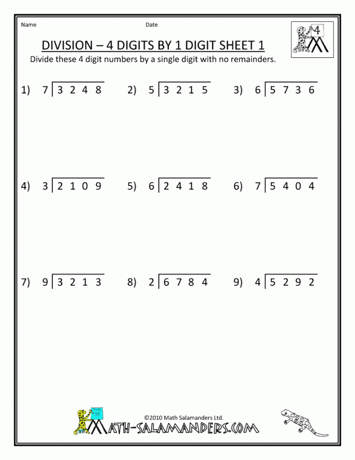 Fifth Grade Long Division Worksheet Number Five Colorful fifth grade long division worksheet featuring five practice problems