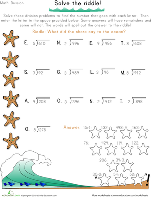 Fifth grade math worksheet featuring a Halloween ghost-themed long division riddle