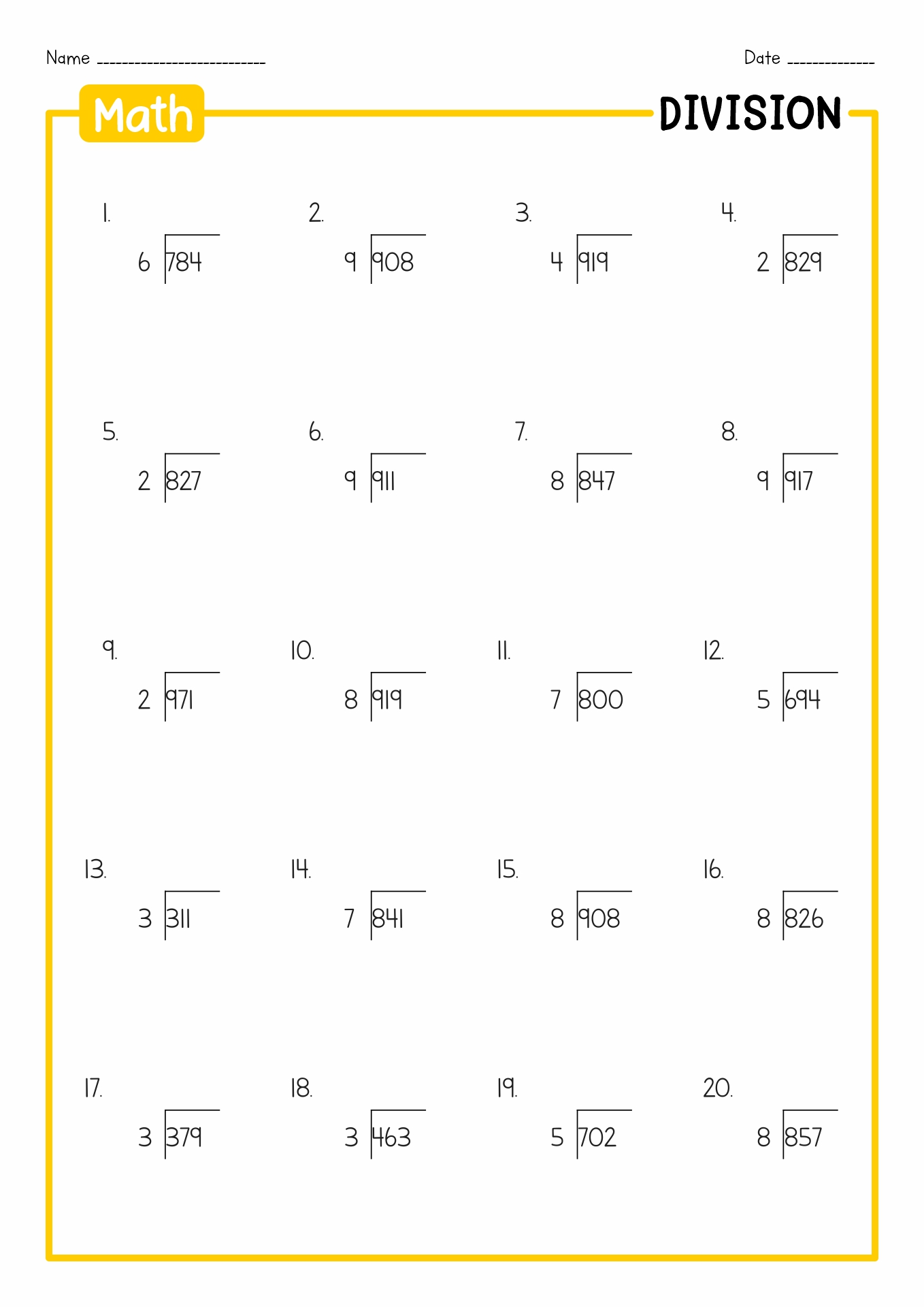 Engaging long division practice sheet for students in fifth grade Colorful long division worksheet designed for fifth graders to enhance their math skills