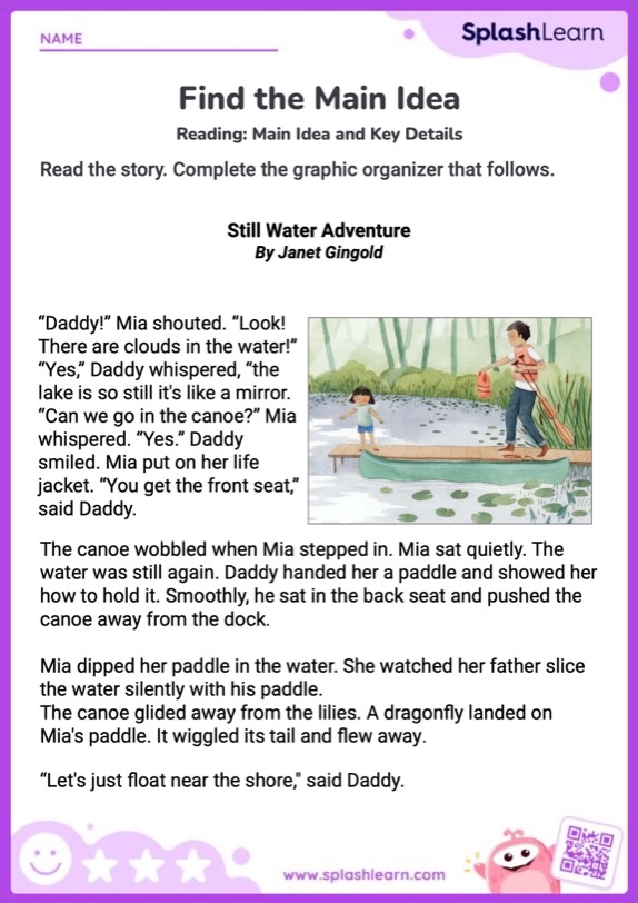 Worksheet featuring the title "Can You Spot the Main Idea?" designed for fifth graders to practice identifying main ideas and details. Educational resource image for a counting and numbers lesson targeting fifth-grade students.