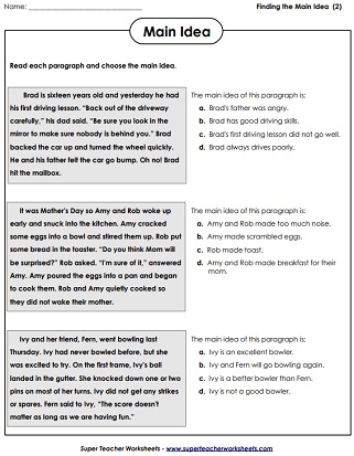 I Can Write About Main Idea & Details! worksheet example for fifth grade EL students Worksheet featuring sentence frames for writing about main idea and details in algebra for fifth graders
