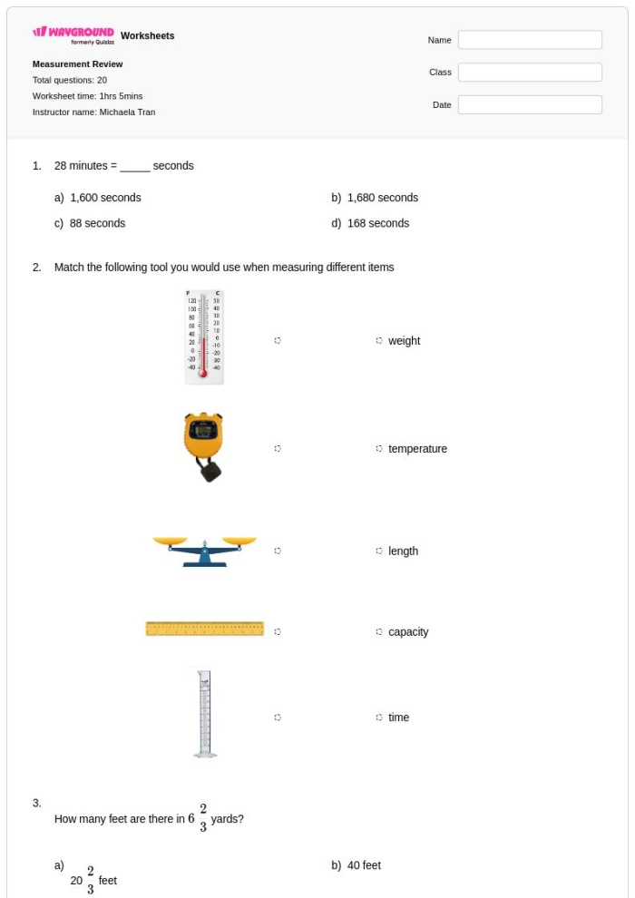 Measurement and Data Review Worksheet Addition Grade 5 Image 9 Fifth grade students completing a measurement and data review worksheet focused on addition