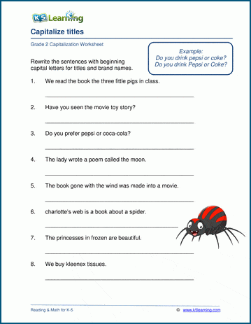 Punctuation and capitalization worksheet for fifth graders featuring sentence rewriting exercises