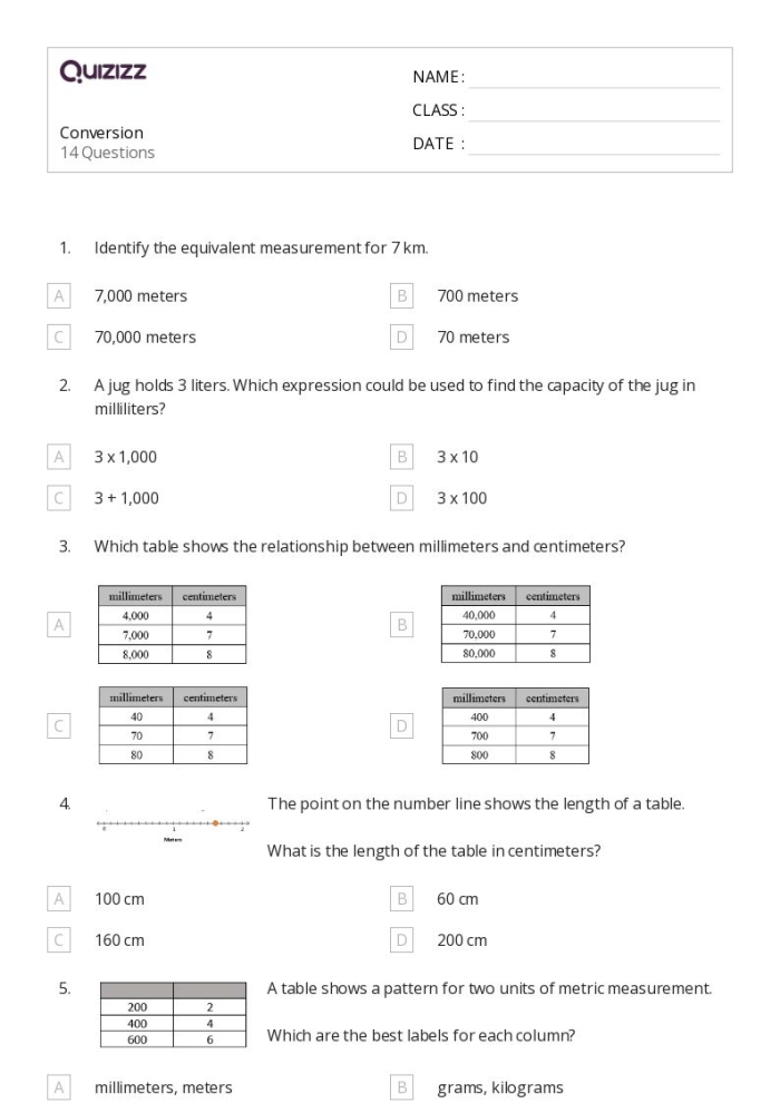 Fifth grade students navigating a metric unit conversion path on a maze worksheet