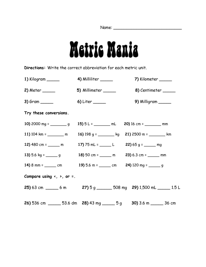 Metric Measurements Worksheet Number Six for Fifth Grade Math Practice Fifth grade students practicing metric system conversions on a measurement worksheet