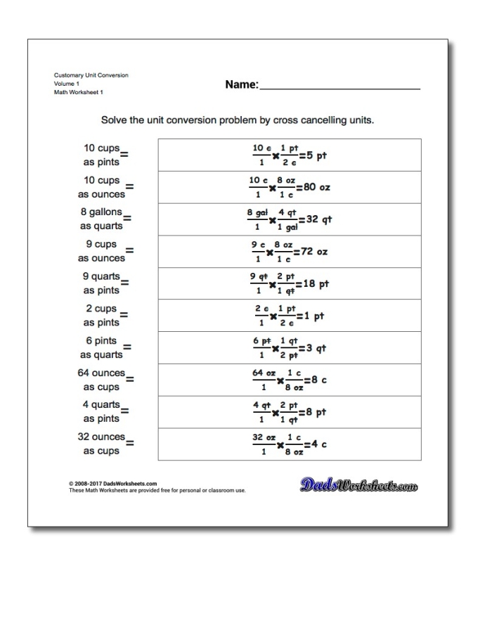 Fifth grade student using a metric length conversion table on a math worksheet