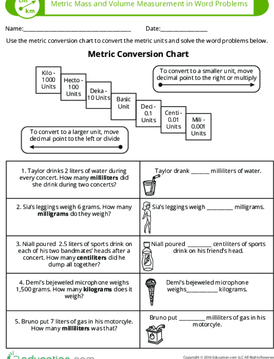 Fifth grade students practicing metric unit conversions through deconstruction on a educational worksheet 13
