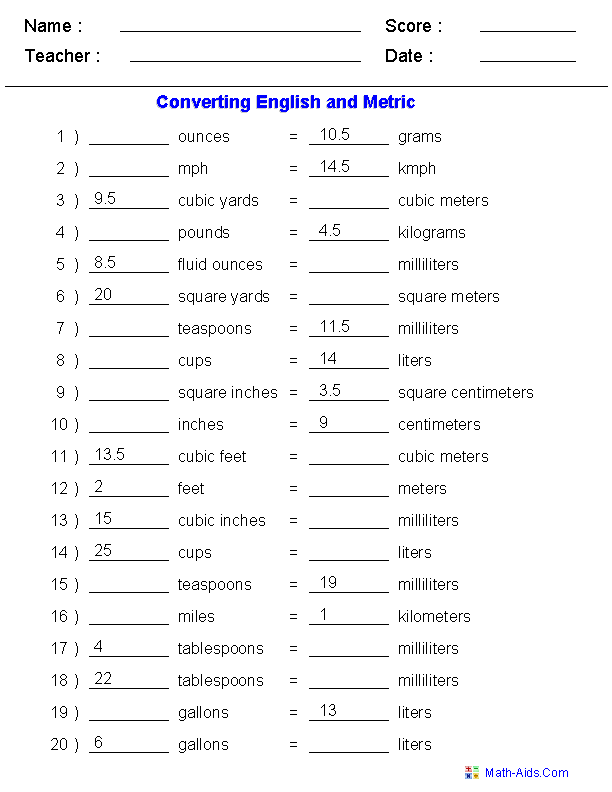 Fifth grade student using the Preparing to Convert Metric Measurement Using Deconstruction worksheet 22