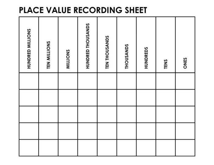 Metric Units Place Value Chart worksheet for fifth graders focusing on meters