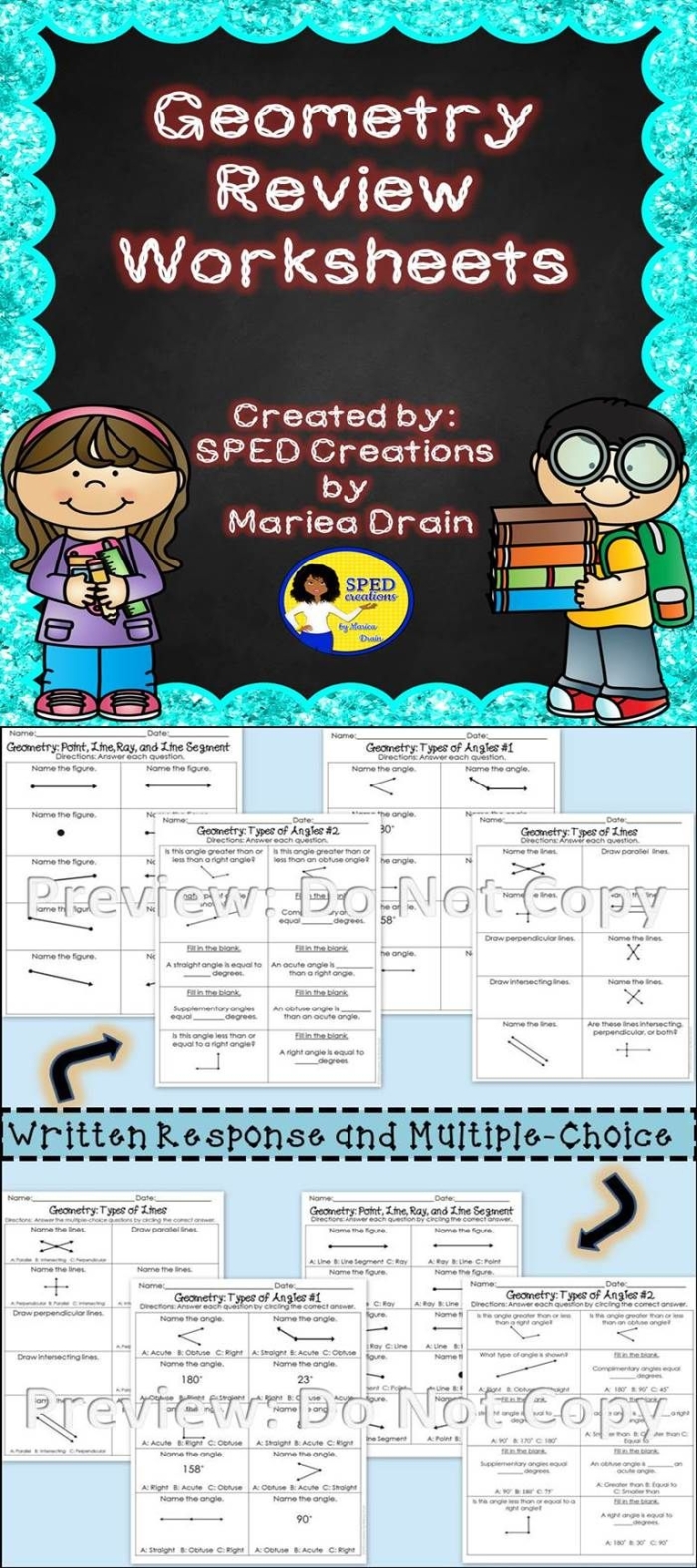 Mixed Geometry Review Worksheet Number Seventeen for Fifth Grade Integers and Rational Numbers Fifth grade students practicing polygons and coordinate plane problems on a mixed geometry review worksheet