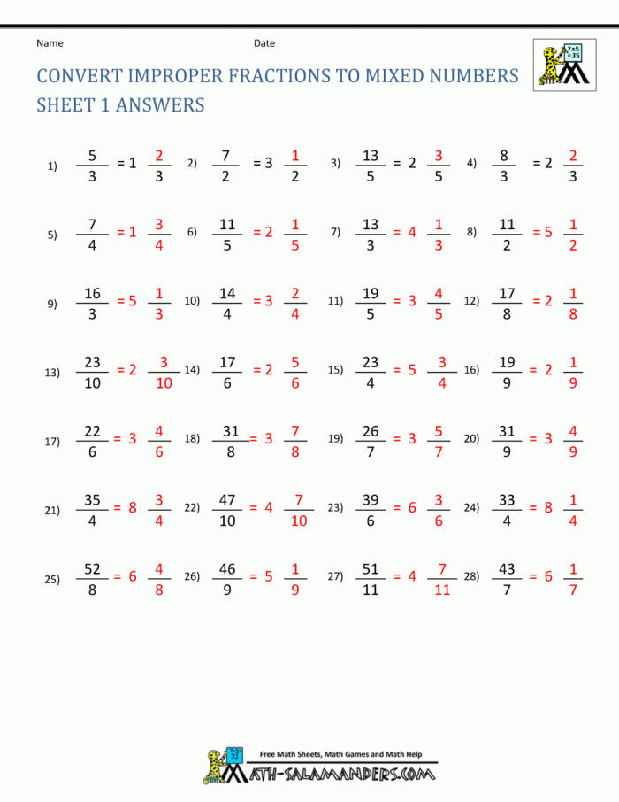 Converting mixed to improper fractions worksheet 15 for grade five geometry students Fifth grade worksheet for converting mixed fractions into improper fractions number 15
