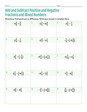 Fifth grade math student completing an Adding and Subtracting Mixed Numbers worksheet