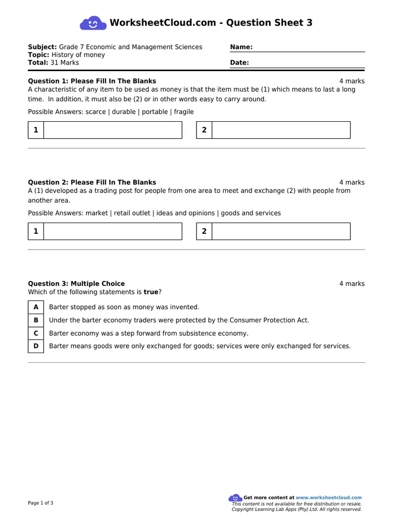 Timeline of American money with quiz questions for fifth graders