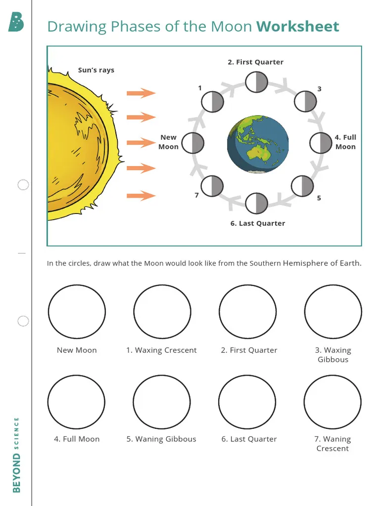 Drawing the Phases of the Moon worksheet for fifth graders