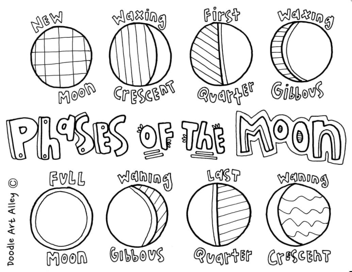Worksheet for fifth graders illustrating the phases of the Moon