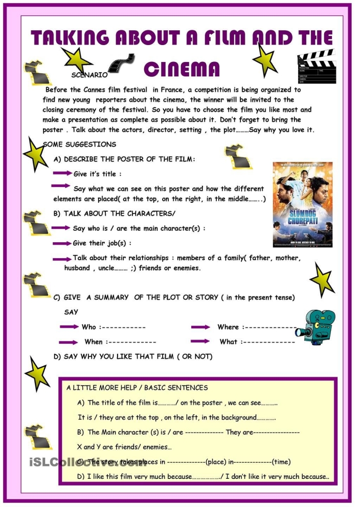 Fifth grade students engaging with a Movies and Main Ideas worksheet, analyzing a nonfiction text. Worksheet image showcasing activities on identifying key details and rephrasing answers.