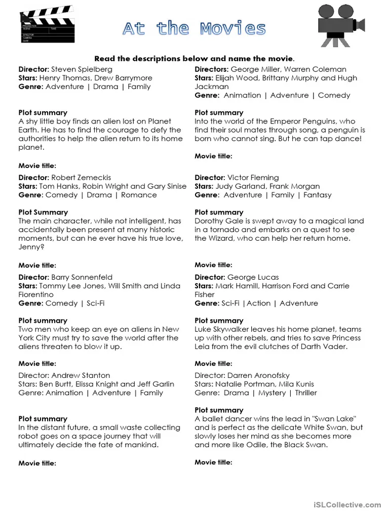 Movies and Main Ideas worksheet for fifth graders focusing on geometry and text comprehension
