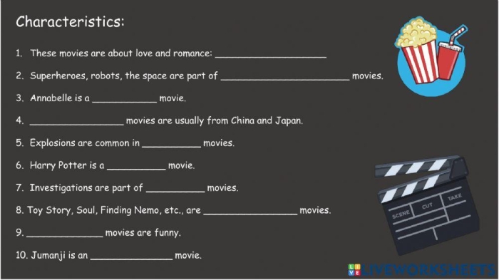 Movies and Main Ideas worksheet for fifth-grade geometry students focusing on text comprehension
