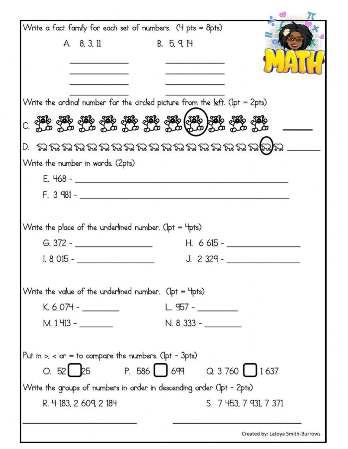 Worksheet featuring multi-digit division exercises for fifth graders