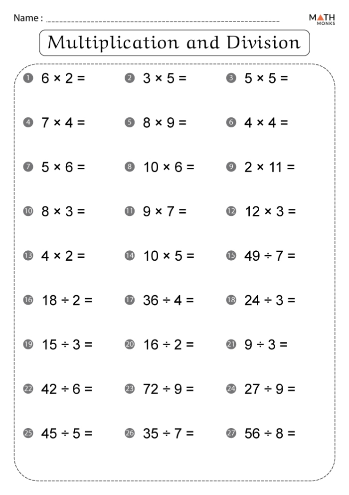 Assessment worksheet for practicing multi-digit multiplication and division skills Worksheet featuring multi-digit multiplication and division problems for fifth graders
