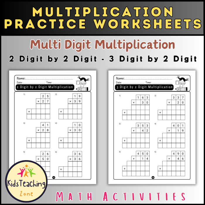Educational resource for assessing multi-digit math skills in geometry Worksheet showcasing multi-digit multiplication and division problems for fifth graders