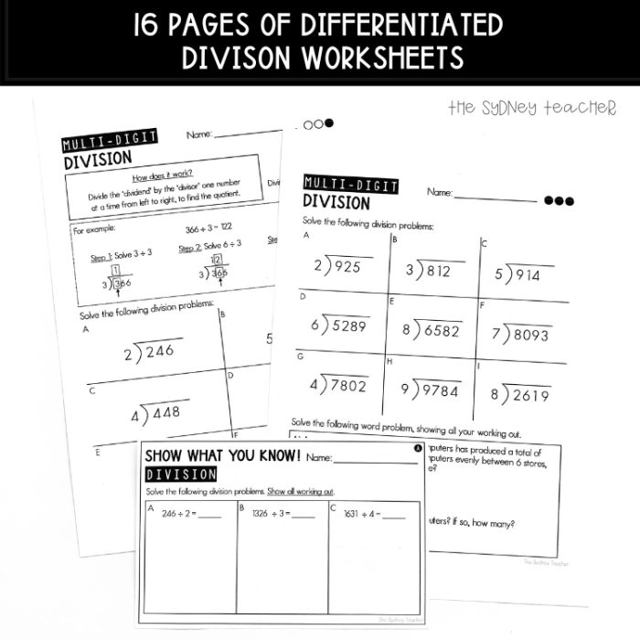 Fifth Grade Math Worksheet 6 Multi-Digit Multiplication and Division Fifth grade worksheet covering multi-digit multiplication and division problems