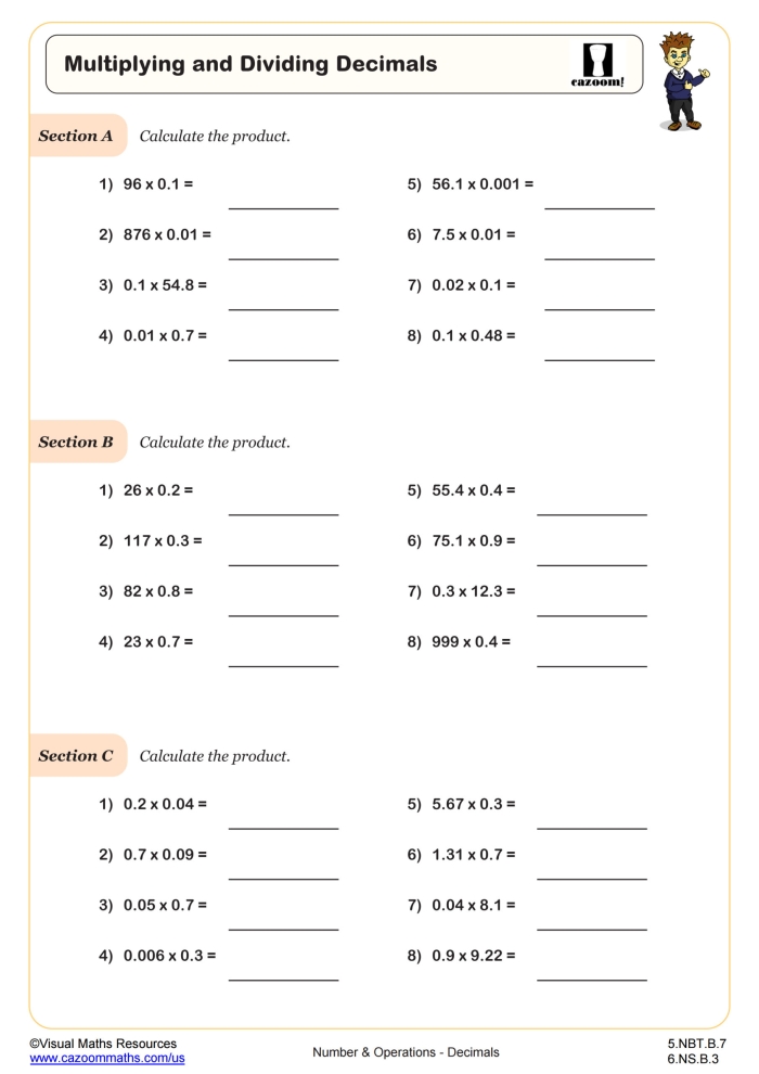 Multiplying Decimals Worksheet for Fifth Grade Review Worksheet for practicing multiplying decimals with word problems