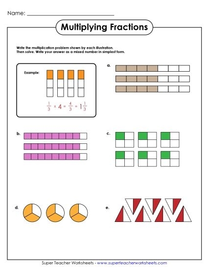 Fifth grade math worksheet featuring a variety of problems for multiplying fractions by fractions