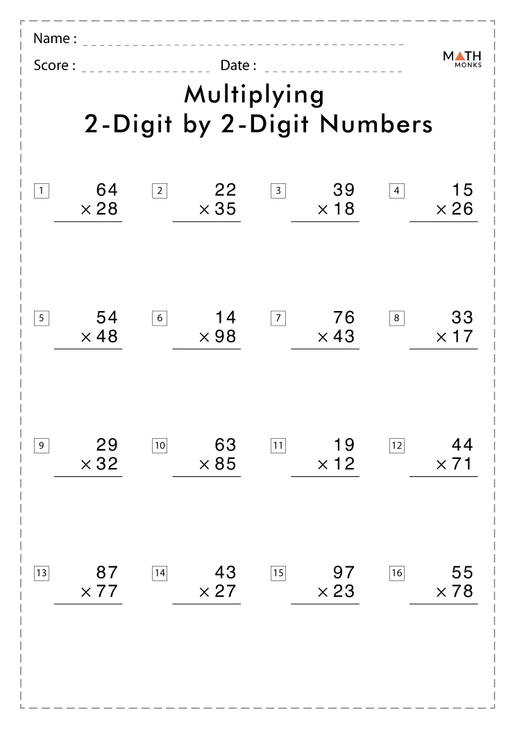 Multiplication worksheet featuring multi-digit equations for fifth graders