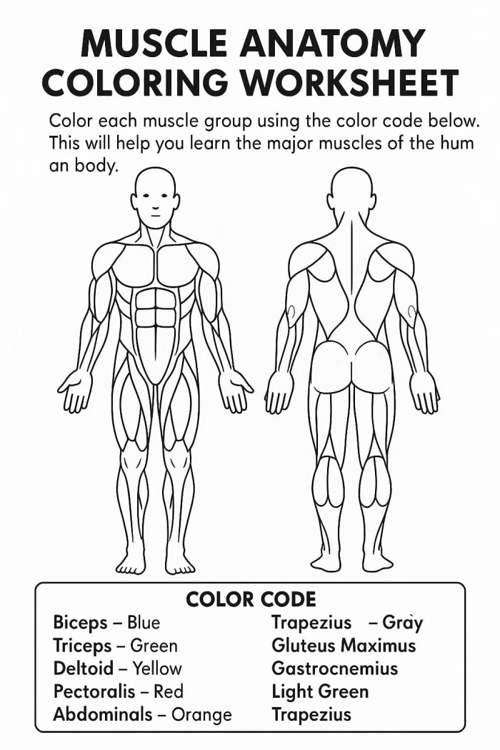 Explore the human anatomy with this detailed muscle diagram worksheet Muscle diagram worksheet for fifth graders learning about the human body