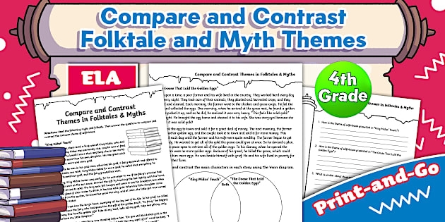 Myths comparison worksheet for fifth-grade reading lessons Worksheet featuring a compare and contrast activity for myths from various cultures